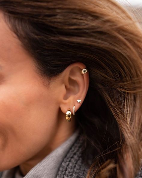 Hi, friends! I recently did a major refresh on my earring stack with Rowan and I… Silver And Gold Mixed Earrings, Mixed Metal Ear Stack, Mix Metal Earring Stack, Stackable Yellow Gold Earrings, Mixed Metal Earring Stack, Mixed Metal Earrings, Stacked Earrings, Women's Jewelry And Accessories, Womens Fashion Inspiration