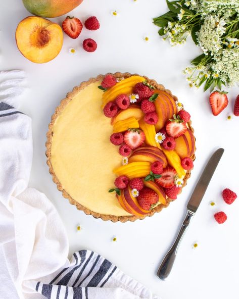 Peach Tart Recipes, Mango Tart, Vegan Tarts, Lemon Tart Recipe, Peach Tart, Specialty Food Store, Baked Peach, Tart Filling, Recipes Summer