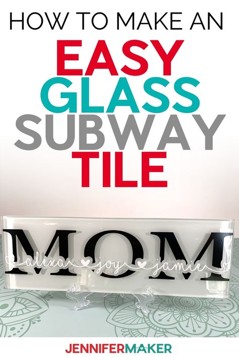 Create an easy personalized Glass Subway Tile Sign as home decor or for a unique gift! This is an easy project that lets you have fun with fonts! #cricut #cricutmade #cricutmaker #cricutexplore #vinyl Permanent Vinyl Projects, Glass Tile Crafts, Ceramic Tile Crafts, Crafting Decor, Etching Diy, Circuit Maker, Circuit Machine, Holiday Money, Jennifer Maker