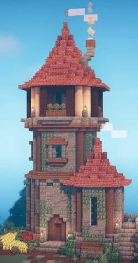 Tower Roof Minecraft, Roof Minecraft, Big Minecraft Houses, Wizard Tower, Minecraft Kingdom, Minecraft Structures, Minecraft Banner Designs, Minecraft House Tutorials, Minecraft Castle