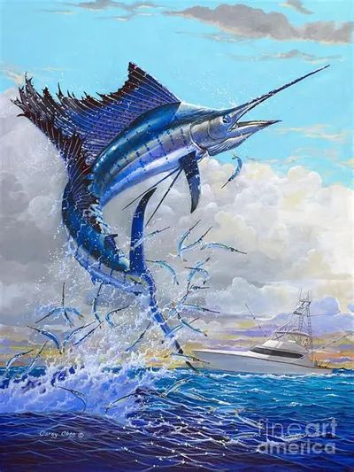 This batch of ocean art creations carries loads of visual appeal. Get a feel for them in the images below... Marlin Painting, Sail Fish, Blue Marlin Fish, Marlin Fish, Bawah Air, Fishing Art, Fish Artwork, Blue Marlin, Marine Art