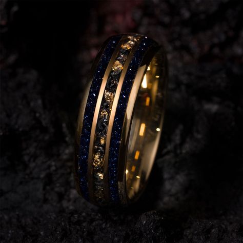 THE WISDOM SPIRIT - Tungsten Ring with Meteorite & 22k Gold Leaf - Manlemars Star Ring Men, Onyx Wedding Band Men, Men's Engagement Bands, Unique Mens Engagement Rings, Men’s Wedding Rings Diamonds, Unique Male Wedding Bands, Unique Wedding Rings Men, Men’s Engagement Ring, Men’s Rings