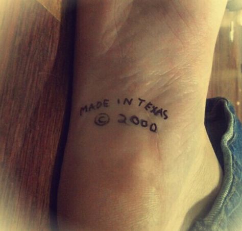 Made In Texas Tattoo, Silly Tattoos Ideas, Bottom Foot Tattoo, Cute Texas Tattoos, Western Word Tattoo, Bottom Of Toe Tattoo, Texas Tattoo Ideas For Women, Big Toe Tattoo, Small Texas Tattoo