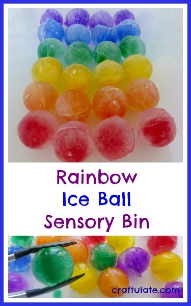 Rainbow Ice Ball Sensory Bin from Craftulate Ball Sensory Bin, Sensory Tubs, Rainbow Activities, Sensory Bottles, Creative Curriculum, Sensory Table, Ice Ball, Rainbow Crafts, Kids Sensory