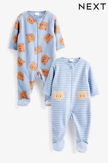 Baby Boy Sleepsuits | Newborn Boy Zip Up Sleepsuits | Next UK Bear Character, Baby Pajamas, Newborn Boy, Cotton Baby, Nightwear, Blue Stripes, Favorite Things List, Baby Fashion, 2 Pack