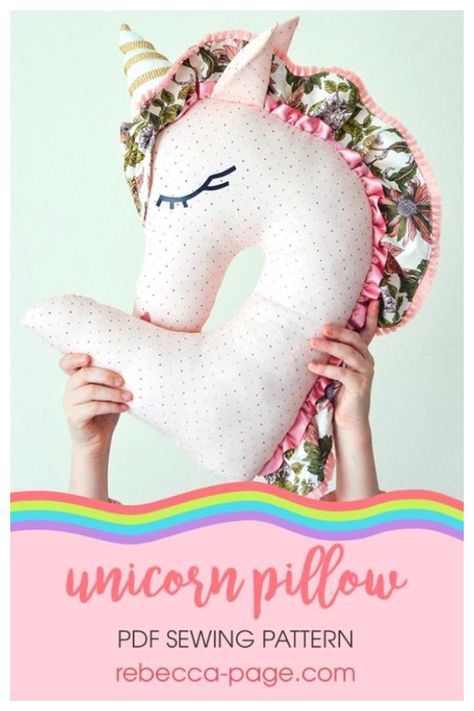 DIY Fabric Unicorn Pillow Free Sewing Patterns | Fabric Art DIY Unicorn Pillow, Leftover Fabric, Headband Pattern, Fashion Diy, Sewing Projects For Beginners, Easy Sewing Projects, Love Sewing, Sewing For Beginners, Diy Fabric