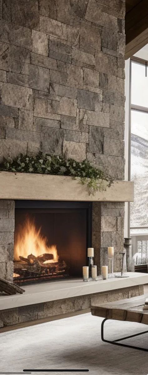 Limestone Fireplace Hearth, Above Fireplace Ideas, Wood Mantle Fireplace, Fireplace Brick, House Structure, Tall Fireplace, Stacked Stone Fireplaces, Fireplace Bookshelves, Fireplace Designs