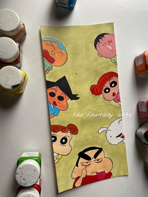 Watercolor Paintings Cartoon, Shinchan Painting Easy, Sinchan Drawing Sketches, Shinchan Canvas Painting, Shinchan Drawing Sketch, Shinchan Doodle Art, Cute Shinchan Drawing, Small Cartoon Drawings, Shinchan Sketch