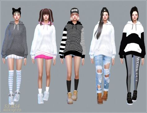 SIMS4 Marigold: Hoodie for female Sims 4 Cc Korean Fashion Maxis Match, Korean Clothes Sims 4 Cc, The Sims 4 Cc Korean Clothing, Sims 4 Cc Hoodie Female, Sims 4 Cc Female Oversized Hoodie, Sims 4 Blog, Sims 4 Cc Skin, Vintage Denim Jacket, Best Sims