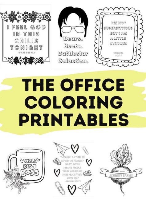 Love Michael Scott and the Office?!  Check out these coloring pages! The Office Themed Decor, The Office Free Printables, The Office Classroom Theme, The Office Printables, The Office Coloring Pages, The Office Embroidery, The Office Tattoo, Office Printables, Office Themed Party