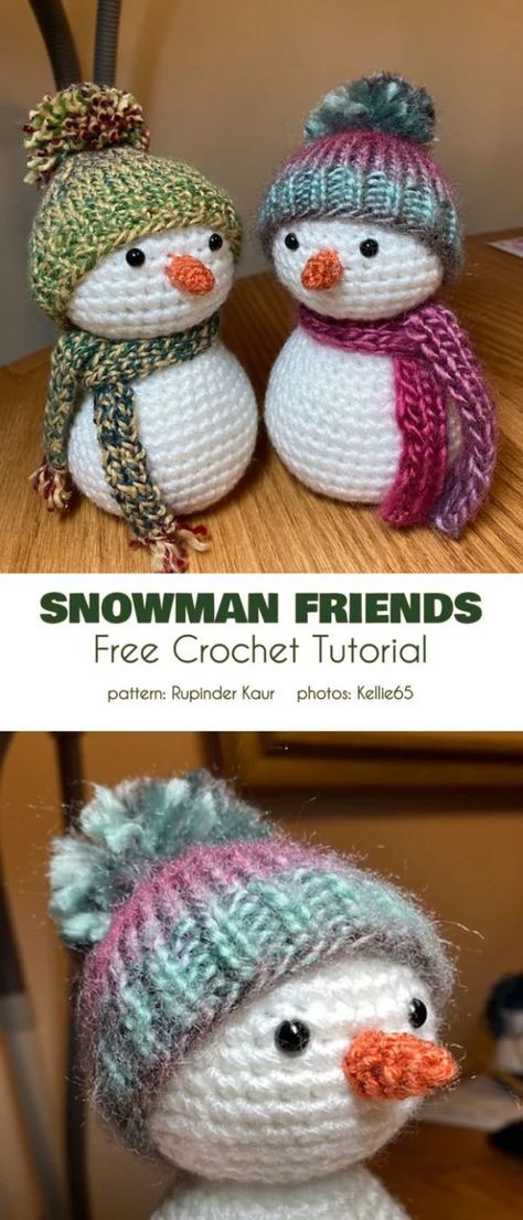 Snowman Friends Free Crochet Pattern Tiny Snowman, Crochet Holiday, Christmas Crochet Patterns Free, Crochet Snowman, Easy Knitting Projects, Crochet Xmas, Confection Au Crochet, Crochet Christmas Decorations, Snowmen Patterns