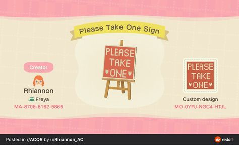 Please Take One Sign, Take One Sign, Diy Path, Yard Sale Signs, Stall Signs, Sale Sign, Qr Codes Animal Crossing, Animal Crossing Pocket Camp, New Animal Crossing