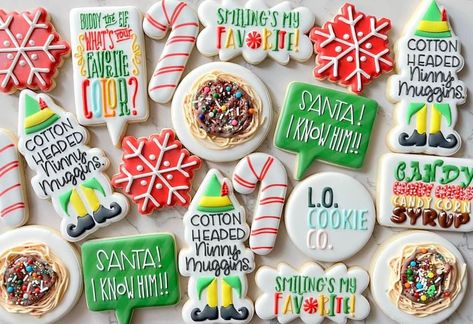 Elf Christmas Cookies Decorated, Elf Movie Cookies Decorated, Buddy The Elf Cookies Decorated, Christmas Movie Cookies Decorated, Elf Movie Cookies, Elf Sugar Cookies Decorated, Elf Cookies Decorated, Nutcracker Sugar Cookies, Elf Sugar Cookies