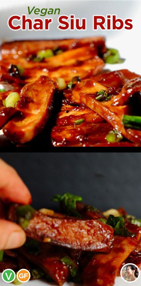 Vegan Char Siu, Vegan Bbq Ribs, Vegan Asian Mushroom Recipes, Tamarind Bbq Sauce, Char Sui Pork Ribs, Vegan Bbq Mushrooms, Vegan Ribs, Vegetarian Asian, Char Siu