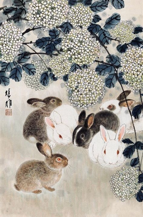 Hare Art, Japanese Art Print, Rabbit Painting, Rabbit Rabbit, Rabbit Art, Bunny Art, Cat Artwork, Funny Bunnies, Objet D'art