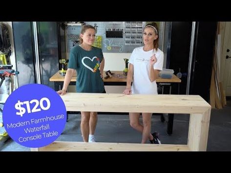 DIY Modern Waterfall Console Table - YouTube Waterfall Entry Table With Shelf, How To Build A Console Table Diy, Waterfall Edge Console Table, Farmhouse Sofa Table Diy, Entryway Console Table Decorating Modern, Diy Waterfall Coffee Table, Diy Waterfall Console Table, Entryway Console Table Decorating, Diy Console Table Entryway