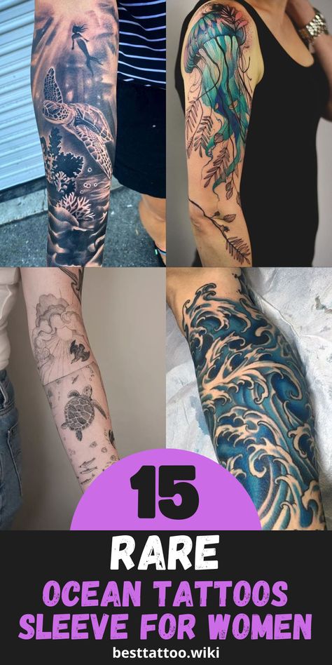 15 Ocean Tattoos Sleeve for Women Ideas 2024: Dive into Stunning Sea-Inspired Ink! Seashells Tattoos For Women, Ocean Sleeve Tattoo Women, Tropical Sleeve Tattoo For Women, Mermaid Tattoo Sleeve, Sea Sleeve Tattoo, Monochromatic Tattoo, Ocean Leg Sleeve Tattoo, Mermaid Tattoo Ideas For Women, Ocean Tattoos For Women