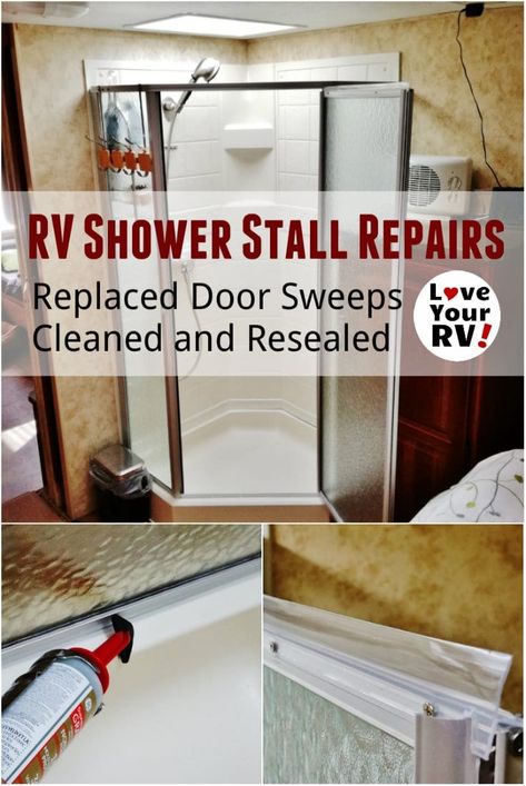 Replacing Shower In Camper, Motorhome Makeover, Camper Revamp, Camper Projects, Rv Essentials, Camper Maintenance, Camper Repair, Door Sweeps, Camper Trailer Remodel