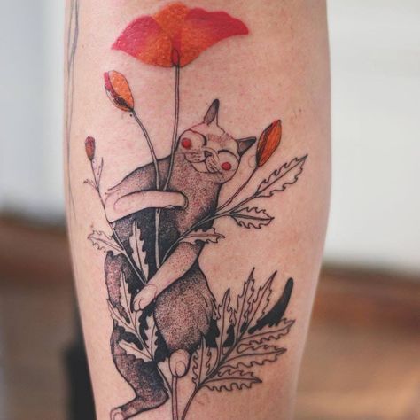 Tattoo uploaded by Joanna Świrska | Tattoo by Joanna Świrska aka Dzo Lama #JoannaSwirska #DzoLama #illustrative #nature #sketch #linework #dotwork #cat #kitty #flowers #floral #leaves #plants #watercolor | 675536 | Tattoodo Dzo Lama, Zen Tattoo, Cat Tattoos, Delicate Tattoo, Book Tattoo, Music Tattoos, Tattoo Feminina, Sleeve Tattoo, Skin Art