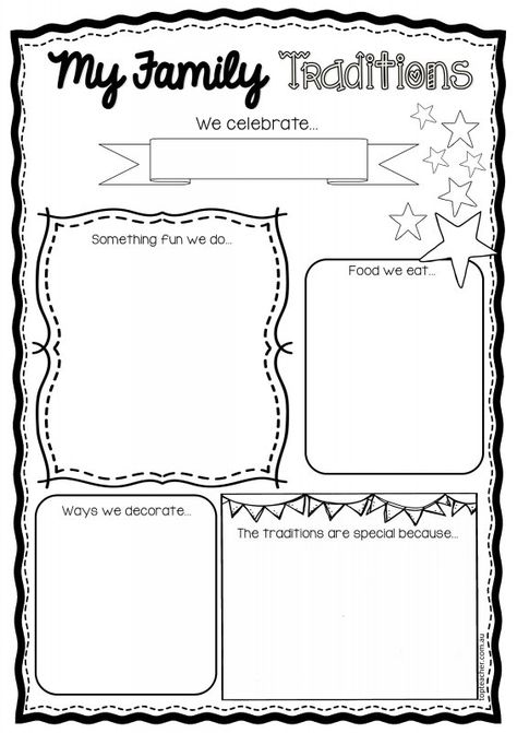 Family Traditions Lesson, Free Printables Christmas, Family Day Activities, Family Holiday Traditions, Food Questions, Easter History, Oral Language Activities, December Lessons, Holiday Worksheets