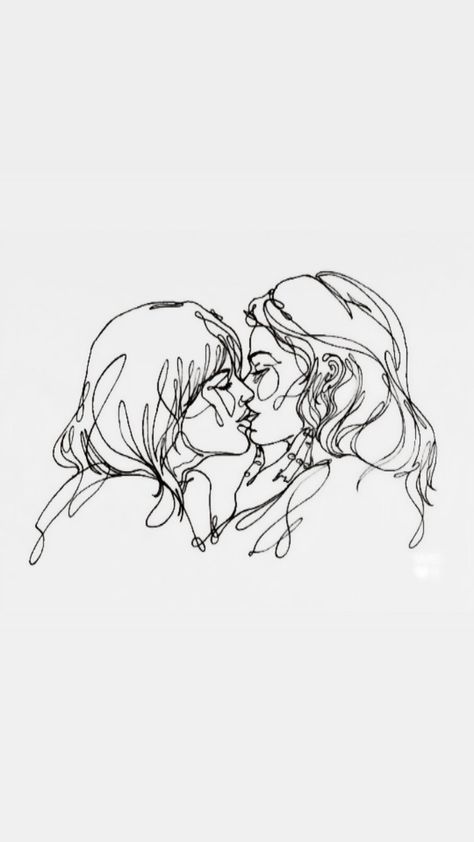 Lesbian Drawn Sketch, Lesbian Paintings Simple, Queer Tattoos For Women, Wlw Sketch, Love Cartoons Drawings, Queer Wallpapers, Wlw Drawing, Wlw Wallpaper, Highlight Pictures