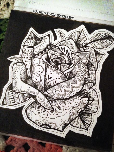 Henna Rose on Behance Rose Zentangle, Henna Rose, Zentangles Designs, Rose Henna, Drawing Body Proportions, Flowers Mandala, Easy Mandala, Female Face Drawing, Cartoon Drawings Of People