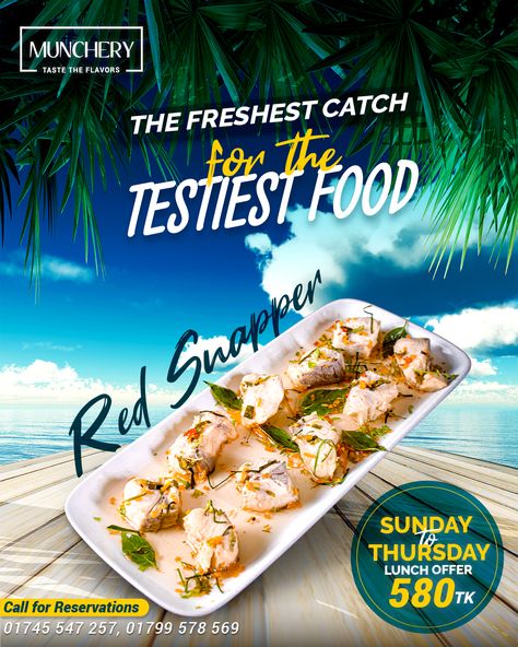 Drink Advertising, Food Post, Summer Menu, Beach Meals, Restaurant Ideas, Red Snapper, Key Visual, Creative Poster, Food Ads