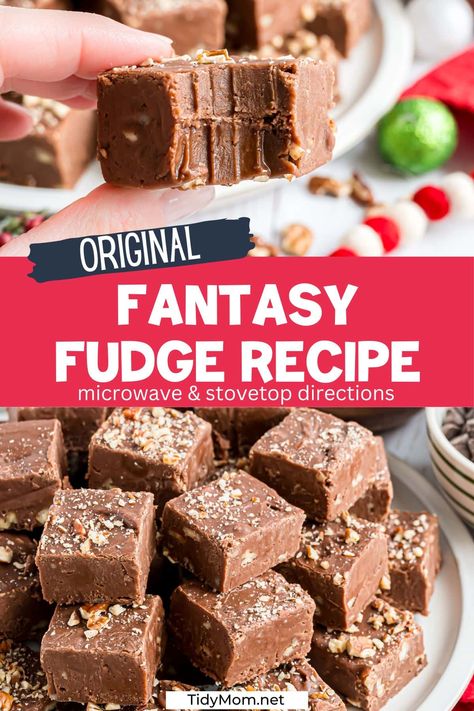 Experience the magic of Microwave Fantasy Fudge, blending the richness of marshmallow cream and chocolate chips. A delightful holiday treat that turns out perfect every time! They’re going to love it! PRINTABLE RECIPE for Microwave and Stovetop DIRECTIONS at TidyMom.net Microwave Fantasy Fudge Recipe, Jetpuffedmarshmellows Fantasy Fudge, Microwave Fudge Recipes, Fudge With Marshmallow Cream, Original Fantasy Fudge Recipe, Fantasy Fudge Recipe, Fantasy Fudge, How To Make Fudge, Homemade Fudge Recipes