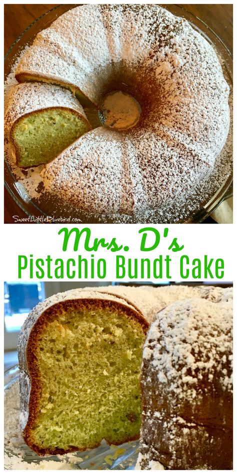 MRS. D's PISTACHIO BUNDT CAKE - Quick, easy and oh so good! A super moist cake, full of flavor that can be served year round, for so many occasions. This awesome dessert is sure to get rave reviews from family and friends and become a new favorite! #Pistachio #Bundt #Cake #Easy #Recipe Pistachio Pudding Cake Easy, Pistachio Pound Cake Easy, Pistachio Pudding Cake Recipe, Pistachio Bundt Cake Recipes, Easy Pistachio Cake, Pistachio Bundt Cake, Pistachio Pudding Cake, Pistachio Cake Recipe, Pistachio Recipes