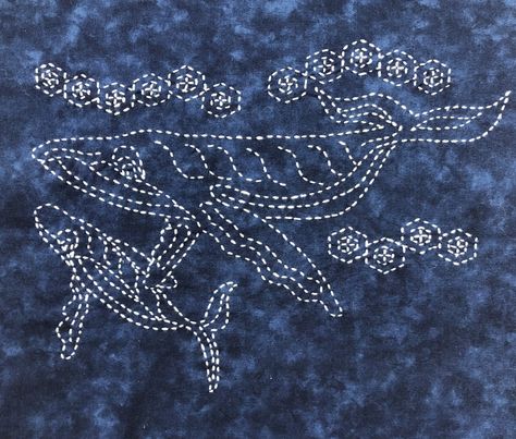 Alaskan Sashiko Humpback Duet Kit-Navy Whale - 7342 Jean Repair, Creative Stitching, Sashiko Stencils, Indigo Quilt, Sashiko Embroidery, Japanese Embroidery, Fish Patterns, Japanese Textiles, Slow Stitching