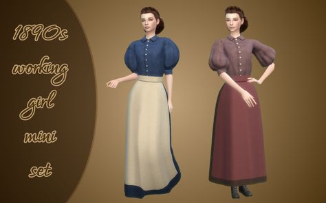 1890s working girl mini-set | Vintage Simstress on Patreon 1890 Dress, Sims 4 No Cc, Expensive Outfits, Sims Challenge, Sims 4 Decades Challenge, Clothes Cc, Class Outfits, Sims 4 Challenges, Cc Sims4