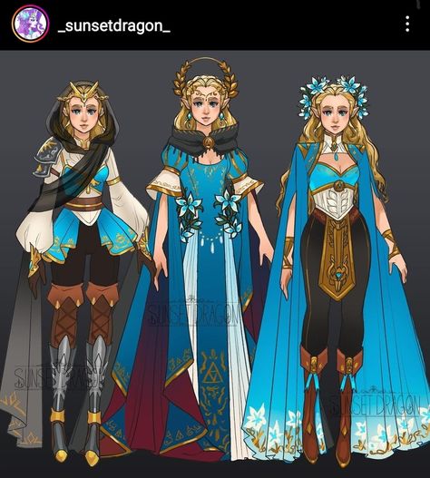 Zelda Dress Breath Of The Wild, Princess Zelda Outfit, Zelda Outfits, Zelda Redesign, Breath Of The Wild Zelda, Sunset Dragon, Loz Botw, Zelda Dress, Zelda Drawing