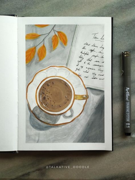 Coffee And Painting Aesthetic, Coffee Gouache Painting, Cup Of Coffee Painting Acrylic, Aesthetic Coffee Drawing, Coffee Cup Painting Canvas, Aesthetic Coffee Painting, Paintings Of Coffee Cups, Coffee Painting Aesthetic, Coffee Aesthetic Painting