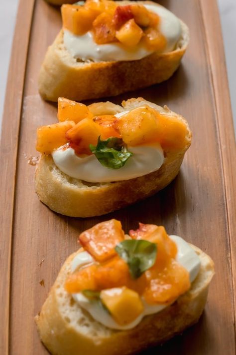 Bruschetta With Goat Cheese, Peach And Goat Cheese, Peach Bruschetta, Goat Cheese Bruschetta, Cheese Bruschetta, Ruffled Apron, Bruschetta Toppings, Whipped Goat Cheese, Grilled Bread