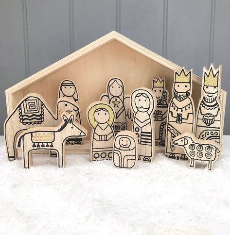 Nativity Scene With Figures Christmas Nativity Scene Diy, Modern Nativity Set, Wooden Nativity Scene, Nativity Scene Diy, Wooden Nativity Sets, Ceramic Nativity, Wooden Nativity, Christmas Manger, Diy Nativity