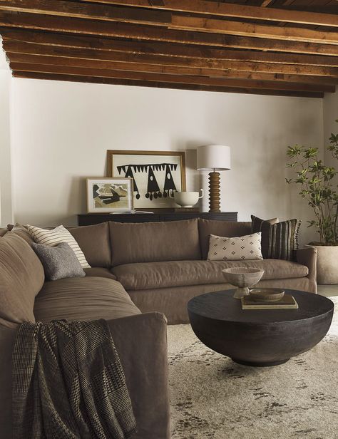 Portola Slipcover Corner Sectional Sofa Lake Eerie, Moody Living Room, Brown Couch Living Room, Brown Sectional, Brown Couch, Corner Sectional Sofa, Coffee Corner, Lulu And Georgia, Up House