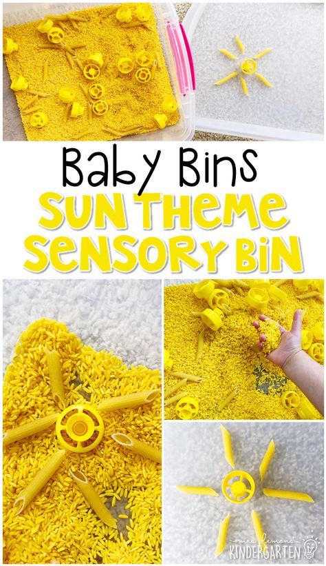 Baby Bins: Summer - Mrs. Plemons' Kindergarten Season Sensory Bin, Sunshine Sensory Bin, Weather Theme Infants, August Sensory Bin Preschool, Sun Sensory Bin, August Daycare Themes, Sun Activities For Toddlers, Sun Activities Preschool, Yellow Sensory Bin