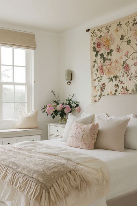 Spiritual Decor Ideas Home Bedroom, Girly Cottagecore Bedroom, Floral Vintage Bedroom, Wood And White Room, Cottagecore Bedroom Makeover, Girly Cottage Core Bedroom, Princess Cottagecore Room, Cosy Vintage Bedroom, Rustic Pink Bedroom