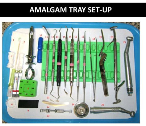 Dental Amalgam tray set-up (Silver-Colored Dental Fillings) Dental Assistant Study Guide, Dental Assistant School, Dental Assistant Study, Dentist Assistant, Dental Hygiene Student, Dental Assistant Shirts, Dental Restoration, Dental Assistant Gifts, Dental Hygienist Gifts