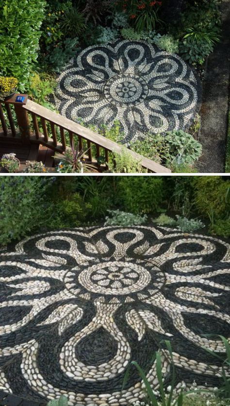 Pebble Mosaic Patio. Patio Floor Ideas, Mosaic Patio, Patio Floor, Painted Patio, Garden Floor, Pebble Mosaic, Floor Ideas, Patio Flooring, Mosaic Design