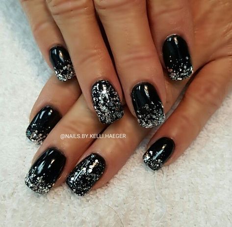 Wedding Nails Black, Black And White Nails, Black Nails With Glitter, Nails Silver, Formal Nails, Nails Black, New Year's Nails, Homecoming Nails, Silver Nails