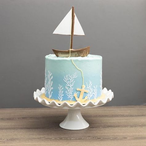 Emma Garner, Sailboat Cake, Sugar Cookie Cake, Coral Cake, Cake Raspberry, Beach Themed Cakes, Sugar Cookie Cakes, Ocean Cakes, Nautical Cake