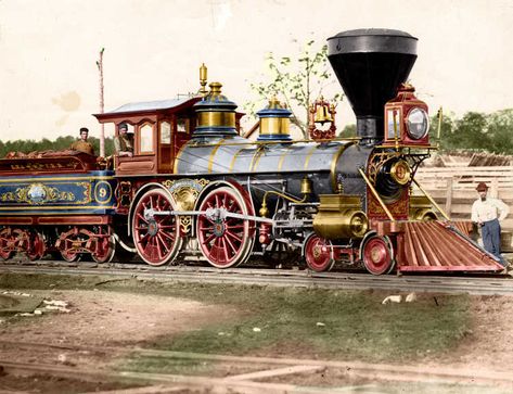 Here is a colorization of a locomotive that turned out Fantastic. This is a very sharp image of the Admiral #9 Locomotive from the Louisville, New Albany, & Chicago Railroad.   Digital Download Only.  You have 7 days to download the file.  You will be able to download right after checkout.   The Image is… Fantasy Train, Steam Trains Photography, Old Steam Train, Model Railway Track Plans, Steam Engine Trains, Steam Railway, Luxury Train, Railroad Photography, Train Art