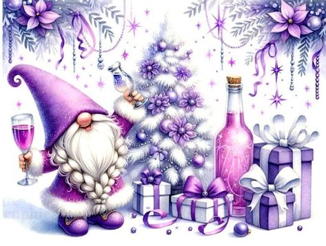 Purple Gnome, Gnome Art, Gnome Pictures, Xmas 2024, Scenery Paintings, Holiday Wallpaper, Purple Love, Enchanted Forest, Christmas Gnome