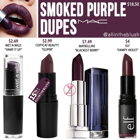 I have another MAC Cosmetics Lipstick dupe to share with you! The next shade up on the dupe list is “Paramount”, a deep eggplant purple... Nyx Purple Lipstick, Mac Smoked Purple, Black Foxes, Dark Purple Lipstick, Tips For Healthy Skin, Mac Lipstick Shades, Mac Velvet Teddy, Matric Farewell, Mac Cosmetics Lipstick