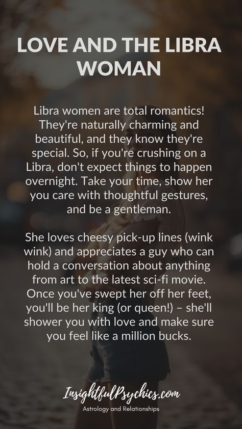 Libra women love being in love. They're naturally gorgeous and always expect the best. Polish up on those manners and treat her right – once she's yours, she's yours forever. Hashtags: #libra #venus #love #romance #feminine #librawoman #librawomen Libra Love Language, Libra Women Facts, Libra Flirting, Libra Zodiac Facts Women, October Facts, Libra In Love, Libra Man Libra Woman, Libra Goddess, Audience Of One