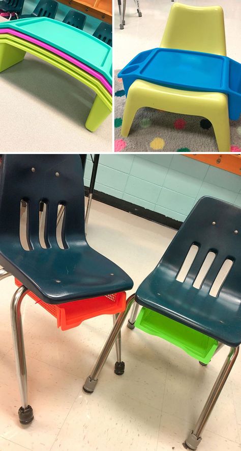 Furniture For Classroom, Chair Storage Classroom, Student Desk Storage Ideas, Classroom Desk Arrangement Elementary, Classroom Table Storage, Desk Arrangement Ideas Elementary, Classroom Table Organization, Teacher Desk Ideas, Teacher Desk Area