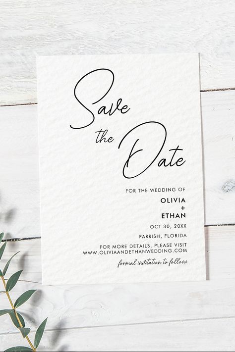 Modern Minimalist Black and White Wedding Save The Date by Khob Wedding Timeless Color Palette, Save The Date Templates, Formal Invitation, Save The Date Cards, Wedding Saving, Modern Minimalist, White Wedding, Paper Design, Big Day