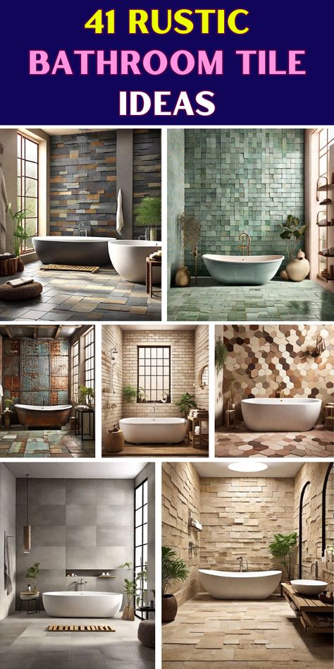 41 Rustic Bathroom Tile Ideas Rustic Tile Bathroom Ideas, Tile Shower Ideas Rustic, Stone Tile Bathroom Ideas, Fully Tiled Bathroom Walls, Rustic Bathroom Tile Ideas, Rustic Bathroom Tile, Rustic Cottage Bathroom, Farmhouse Bathroom Tile Ideas, Old World Bathroom