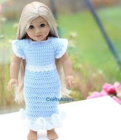 American Girl Outfits, Frozen Dolls, Crochet Doll Clothes Free Pattern, Crochet Doll Clothes Patterns, Crochet Dress Girl, American Girl Crochet, Crochet Dress Pattern Free, Girls Clothes Patterns, Crocheted Patterns